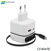 Cargador de Pared USB-C GaN PD 3.0 de 35 W con Cable Retráctil Tipo C, 2 Puertos Tipo C, Puerto USB-A, Enchufe Estadounidense, Certificado CE/FCC/ROHS
