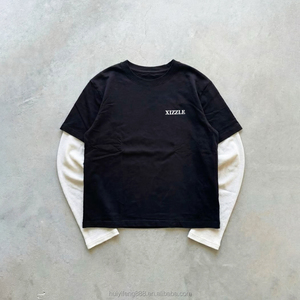 Custom Crew Neck Oversized 100% Cotton Long Sleeve <b>Shirt</b> Casual Blank <b>Patchwork</b> Long Sleeve T <b>Shirts</b> Mens clothing - Product Image 2