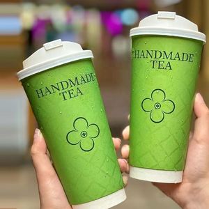 Wholesale Eco-Friendly Custom Logo 8/10/12/14/16/24oz Coffee Boba Tea Juice Paper <b>Cups</b> with Lids for Shop Office Party - Product Image 1