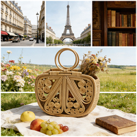 Nouvel Arrivage Sac à Main en Rotin Naturel Fait Main, Motif Floral Ajouré, Style Vintage, Vente en Gros, pour Pique-nique, Mariage, Panier, Œuf de Pâques