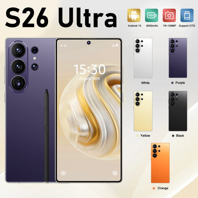 2025 S26 Ultra Wholesale 5G Smartphone Gaming Full Screen 16GB+1TB Storage Android Face ID Unlocked 2G 108MP