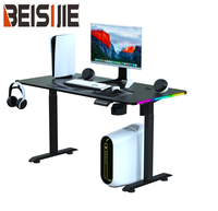 Bureau de jeu électrique réglable en hauteur 720-1170mm, moteur simple, 2 niveaux, panneau de particules 18mm, 60kg, porte-gobelet AY=Y