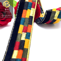LEIXUSI 4,5 cm Dentelle ethnique rétro à motif code-barres, Ruban tissé coloré sur base velours pour accessoires vestimentaires ethniques en stock