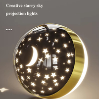 Lampu Gantung LED Modern Emas, Lampu Candelabra Cincin LED Proyektor Langit Berbintang untuk Kamar Tidur Ruang Tamu