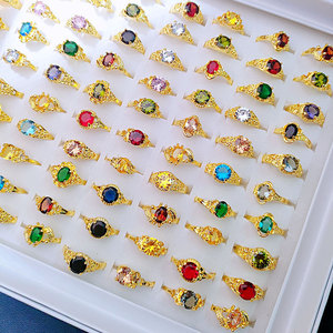 Gold Plated Alloy Gemstone Rings Oval Cubic Zirconia Prong Setting Classic Unisex Daily Wear <b>Gift</b> Jewelry - Product Image 5