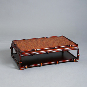 Bamboo Woven Chinese Style Tea Table Rectangular Trestle Base Outdoor Use - Product Image 4