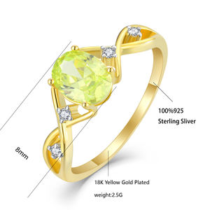 خاتم من الأحجار الكريمة الطبيعية مطلي بالذهب عيار 18 قيراطًا بالفضة الإسترليني 925 بيضاوي الشكل وخضراء اللون - Product Image 6