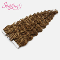 Extensions de cheveux Genius Weft à double trame, Remy, cuticules alignées, ondulations profondes, bouclées naturelles, à bandes adhésives