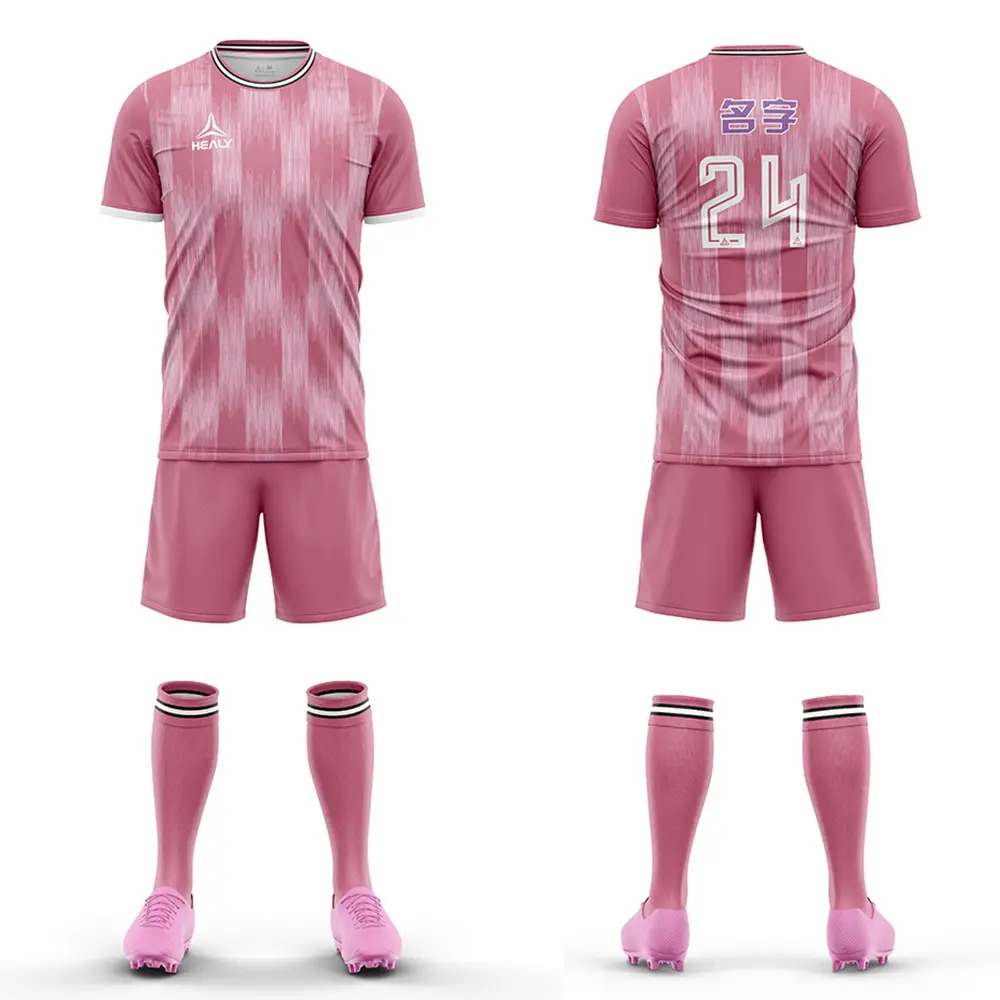 Camisa de futebol personalizada, uniforme rosa camisa de futebol kits de subolmação