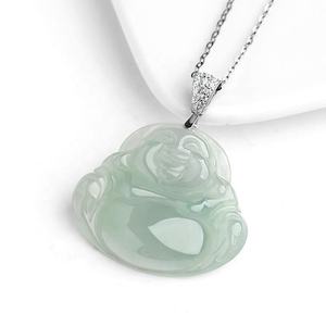 Pendentif Bouddha en jadéite naturelle du Myanmar, incrustation en argent S925, style chinois, accessoires féminins, avec certificat d'expertise D094 - Product Image 3