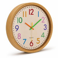 Horloge murale ronde en bois, chiffres colorés, cadran en bois épais, design moderne, décoration intérieure