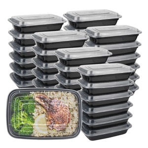 Contenants alimentaires jetables en plastique noirs, boîtes à emporter avec couvercles pour salades et sandwichs, idéales pour le stockage au réfrigérateur. - Product Image 1