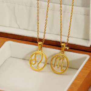 Collier pendentif ajouré 12 signes <span class=keywords><strong>du</strong></span> zodiaque en acier inoxydable PVD or 18 carats, bijoux pour femme, idéal pour une amie - Product Image 3