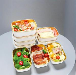 Gold Foil Fast Food Packaging Rectangle Paper Bowl Restaurant White Square Paper Bowl <b>To</b> <b>Go</b> Containers - Product Image 6