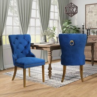 Chaise de salle à manger de restaurant en bois antique avec dossier capitonné en velours bleu marine moderne 2021 pour salle à manger avec pieds démontables