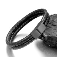 Tendance Rétro Double Couche Tissé À La Main Sable Noir Fermoir Magnétique En Gros Unisexe Charme Bracelet