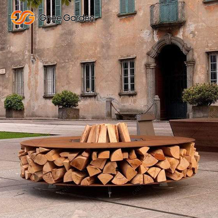 Corten çelik restoran veranda firepit masa masa indior firepit masa ile büyük ateş çukuru