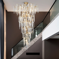 Lustre en cristal postmoderne de luxe léger, luminaire suspendu pour plafond haut pour villa duplex, salon, salle à manger et couloir d'escalier