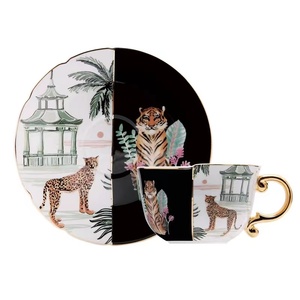 Ensemble de tasses à thé en céramique, style européen de luxe, en porcelaine, expresso, café, tigre, peinture irrégulière, ensemble de tasses à thé de l'après-midi européen - Product Image 1