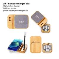 Chargeur sans fil à charge rapide 6-en-1 Kit d'adaptateur multi-USB Adaptateur de type C Boîte de rangement en bambou pour téléphone Electronique grand public