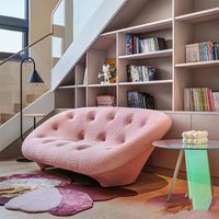 Ensemble de canapés Chesterfield minimalistes français en tissu, style crème irrégulier, forme ovale, pour petits espaces, appartements, villas, hôtels