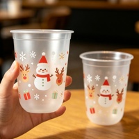 Gobelet en plastique PP jetable en forme de U de 12 oz et 16 oz avec logo personnalisé YW imprimé pour Noël, idéal pour les fêtes et les cafés