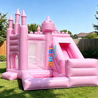 Château gonflable commercial 3 en 1 avec toboggan rose pastel, château gonflable de mariage, combo gonflable avec souffleur à vendre