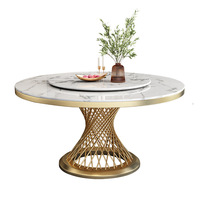 Table de salle à manger ronde en pierre frittée avec base en métal doré, design moderne, nouvelle collection, en promotion