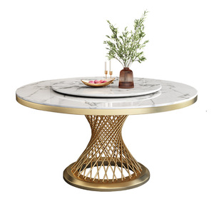 Table de <span class=keywords><strong>salle</strong></span> à <span class=keywords><strong>manger</strong></span> ronde en pierre frittée avec base en métal doré, design moderne, nouvelle collection, en promotion - Product Image 5