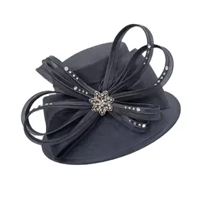 毛毡缎面黑色帽子时尚宽边正式派对女士教堂新款优雅女性为巴克帽子