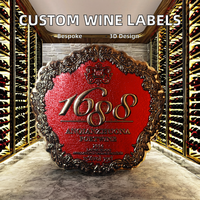 Étiquette de bouteille de vin personnalisée en aluminium gravée en 3D avec feuille d'or champagne, autocollant adhésif, badge imprimé en typographie, emblème, artisanat en métal