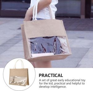 Custom Shopping <b>Gift</b> Bridesmaids Birthday Wine Decorated Recycled Transparent Tote Jute <b>Bag</b> With Window - Product Image 5