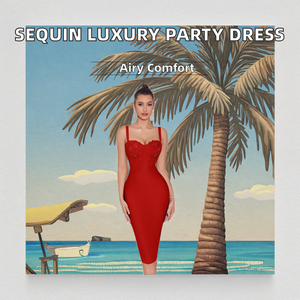 Robe bandage luxueuse pour femme, été, ornée de fleurs à sequins, longueur genou, coupe droite ajustée, col en V, 4XL, respirante, naturelle - Product Image 2