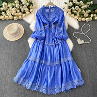 Robe longue décontractée élégante pour femmes, en dentelle blanche, à manches longues, style A, pour tous les jours et les vacances, robes pour femmes