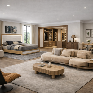 Ensembles de meubles de chambre à coucher modernes de luxe avec bois massif et cuir pour la personnalisation de toute la maison, villas, appartements, hôtels (taille King) - Product Image 5