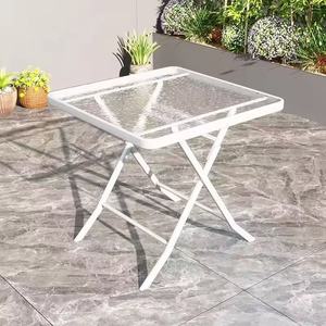 Tavolo <span class=keywords><strong>da</strong></span> Pranzo Pieghevole in Vetro Temperato Bianco Rotondo o Quadrato, Tavolino <span class=keywords><strong>da</strong></span> Balcone - Product Image 2