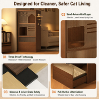 Meuble pour chat 2 en 1 en bois, avec bac à litière, armoire de rangement, base à roulettes extractible, système de récupération de litière, panneau perforé et rangement