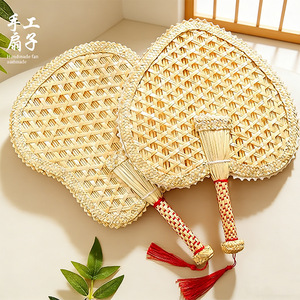Handmade Round Fan Woven Wheat Straw Eco Friendly Manual Foldable Portable Fan Chinese Style - Product Image 4