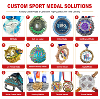 Concevez votre propre médaille sportive personnalisée en alliage de zinc, imprimée en typographie 2D 3D, pour marathon 5K, football, taekwondo, natation, or