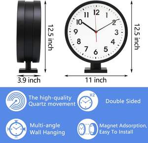 両面アルミニウム壁掛け時計 静かなクォーツムーブメント針表示 ブラックフレーム 防水 屋内および屋外家庭用 - Product Image 3