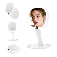 Miroir de maquillage LED double face, portable, mural, pliable, avec écran, miroir de vanité