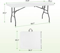 Table pliante rectangulaire portable en plastique HDPE blanc, 3,1 cm x 180 cm (6 pieds), la moins chère, pour fêtes en extérieur, mariages, barbecues