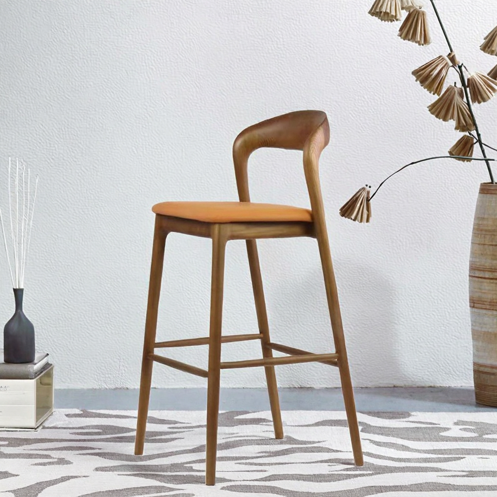 Modern Luxury Nordic Bar Stool Set – Soft Solid Wood High Chair for Kitchen, Café, Restaurant & Hotel - View 3