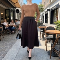Jupe en laine tricotée évasée pour femme, taille naturelle, longueur cheville, antistatique, décontractée et chaude, collection Automne Hiver 2026, idéale pour le bureau