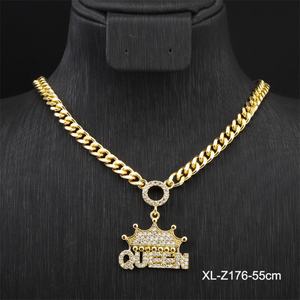 Jxx Cadena cubana de oro de 24K con circonitas, collar de hip hop moderno, colgante de reina, joyería de latón de moda para hombre con engaste de garra - Product Image 6