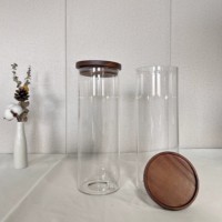 Bocaux de rangement pour épices en verre borosilicate de haute qualité, sans BPA, 2 pièces, avec couvercles en bois, écologiques, empilables, hermétiques, pour le voyage