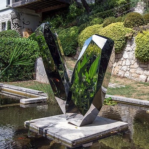 Scultura <span class=keywords><strong>da</strong></span> <span class=keywords><strong>giardino</strong></span> in acciaio inossidabile con pietra geometrica lucidata a specchio astratta in metallo di arte moderna all'aperto - Product Image 4
