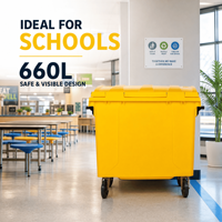 Poubelle municipale extérieure en plastique HDPE durable certifiée EN840, 4 roues, anti-corrosion, capacité 660L