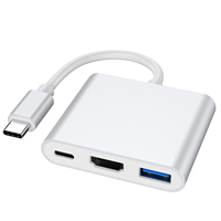 Adaptateur Hub Type-C 3-en-1 USB C vers HDTV compatible, adaptateur USB-C vers USB 3.0, hub de station d'accueil, adaptateur Type-C vers HDMI