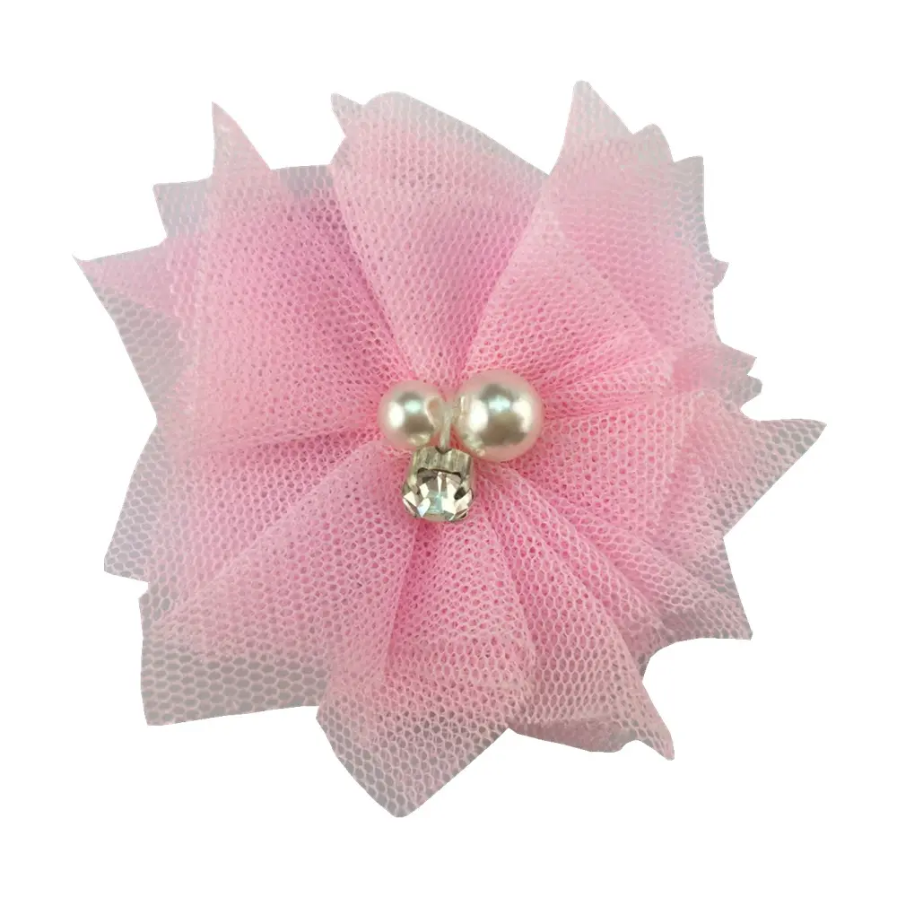 Factory supply 5cm Pearl Plus Drill Mesh Lace Flower for diy Children's Baby Hair Accessories